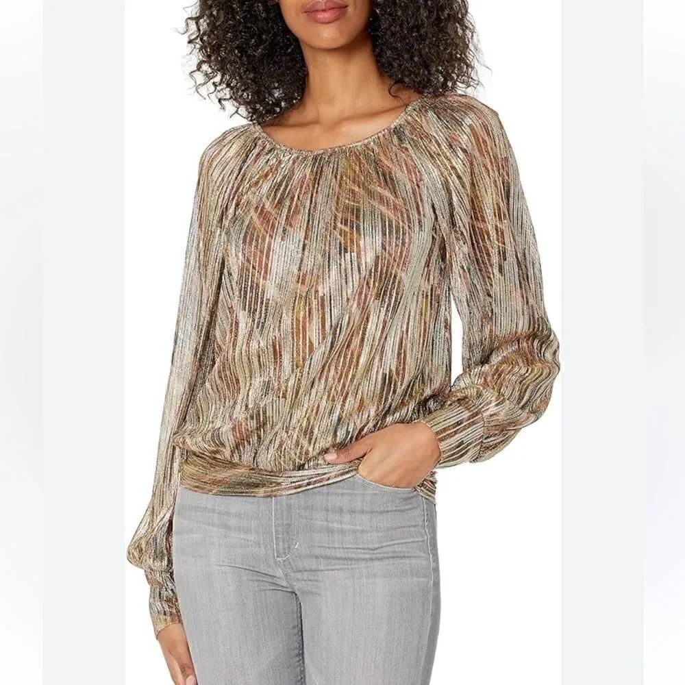 New Ramy Brook Women's Lucille Metallic Knit Long Sleeve Top Small
